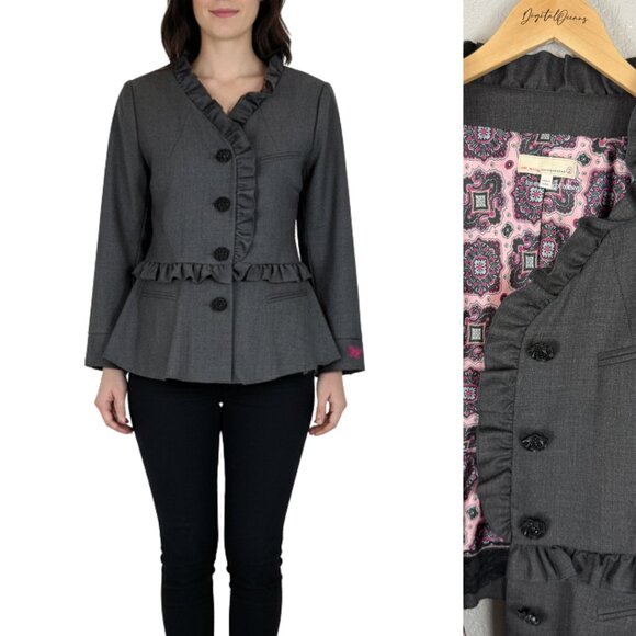 Odd Molly (Anthropologie) Ruffled Blazer - Whimsical, Coquette, Feminine, Lace - Picture 1 of 11